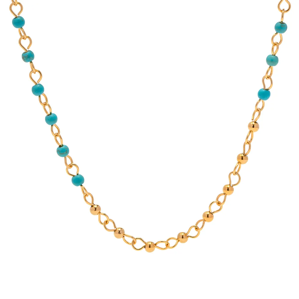 Gioielli della boemia collana di perline di pietra turchese blu con catena ovale placcata in oro 18 carati per ragazze