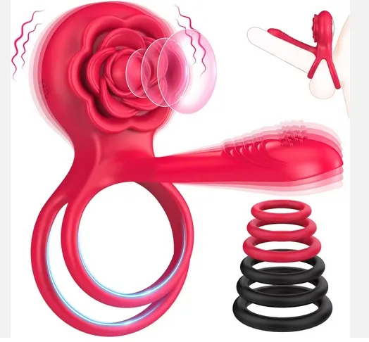 Mannelijke Masturbatie Speelgoed Trillingsring Dubbele Ring Volwassen Rozenspeelgoed 10 Trillingsmodi Clitoraal Stimulatiepaar Trilt