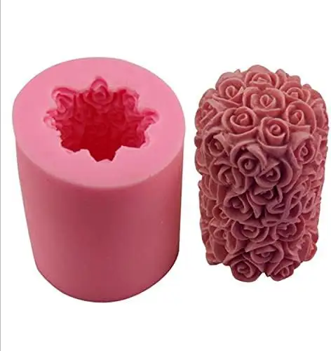 Custom Christmas New 3D DIY Silicone Big Cylinder Rose Flower Candle Mold for Handmade Soap Wax Candle Mold for Making Candles