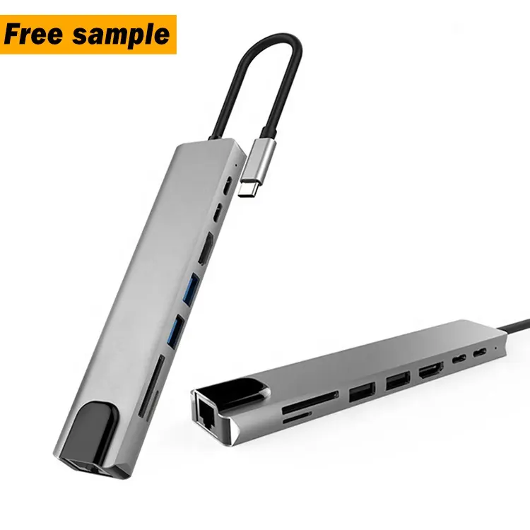 best selling multi function with network rj45 4K port usb-c type-c 8 in 1 type usb c hub adapter for pro xps
