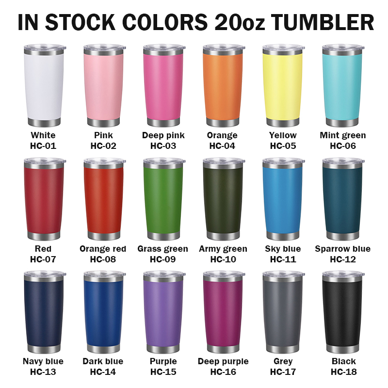 20oz dans les couleurs en stock