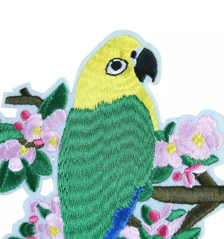Parches bordados con diseño de pájaros y loros, pegatinas de transferencia térmica para ropa, planchado