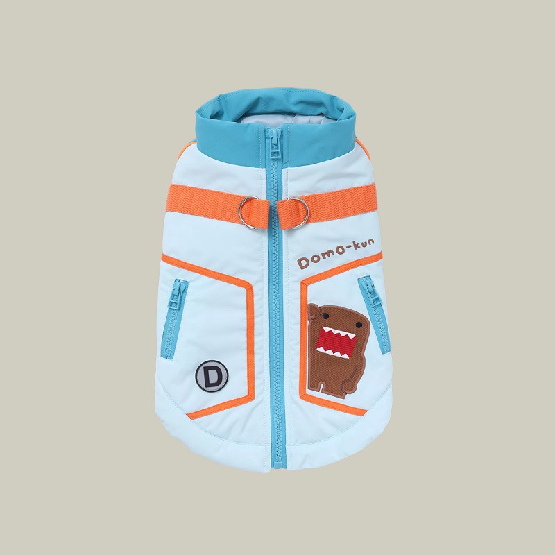 Blue patchwork cotton-padded jacket