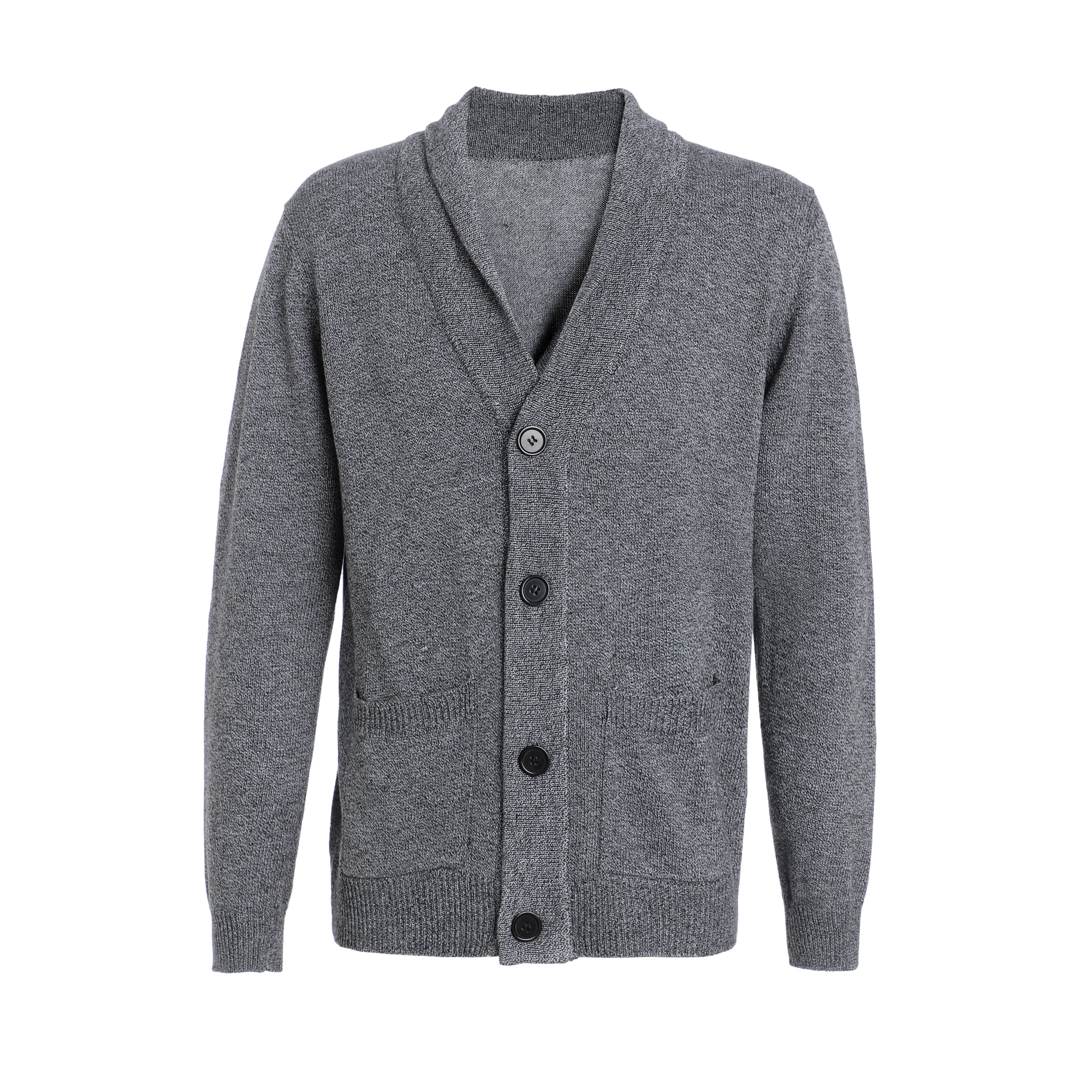 Cárdigan de punto para hombre, cárdigan informal liso de Cachemira recortada para invierno y otoño, Jersey de punto de Navidad, venta al por mayor