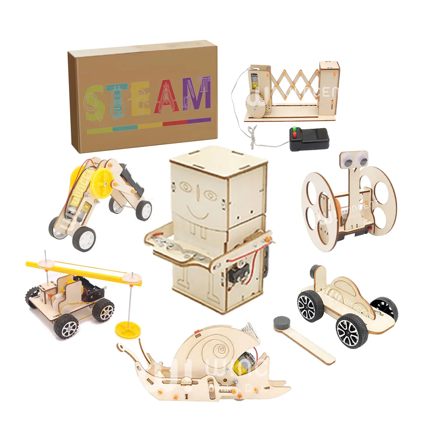 Juguetes de Ciencia e Ingeniería STEM educativo ecológico de madera Uv láser regalos Stem Robot madera superventas juguete