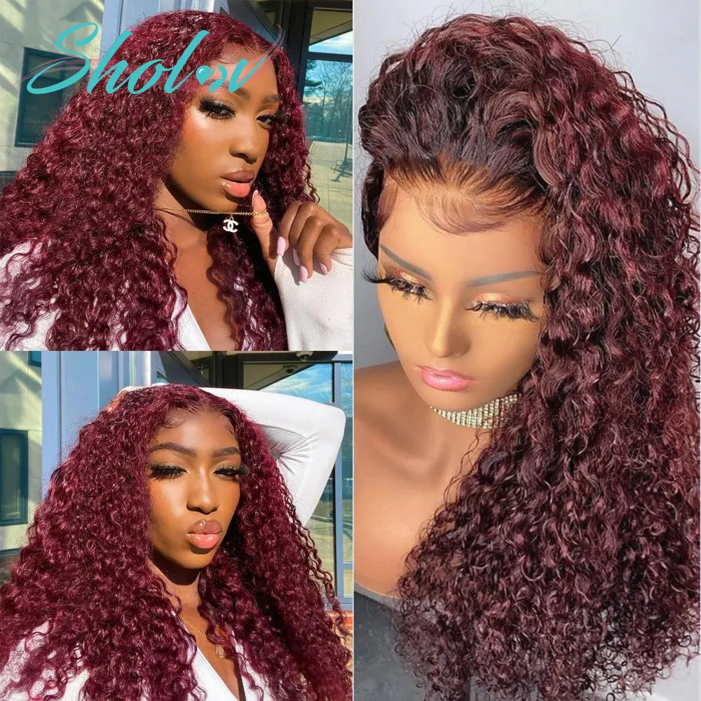 99J Red 360 Transparent Women Full Lace Wigs Virgin Long Human Hair Afro Kinky Silk Base 360 Glueless Lace Wigs