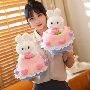 2023 yeni dolması Kawaii tavşan çiçek buketi pembe Bunny sevgililer hediye için peluş oyuncak pembe tavşan veya doğum günü hediyesi