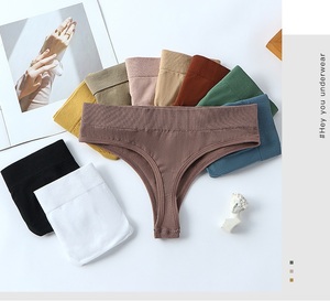 Tanga sin costuras de cintura media para mujer, Tanga elástico cómodo de Color sólido, bragas, Tanga deportivo fino grande - Product Image 4