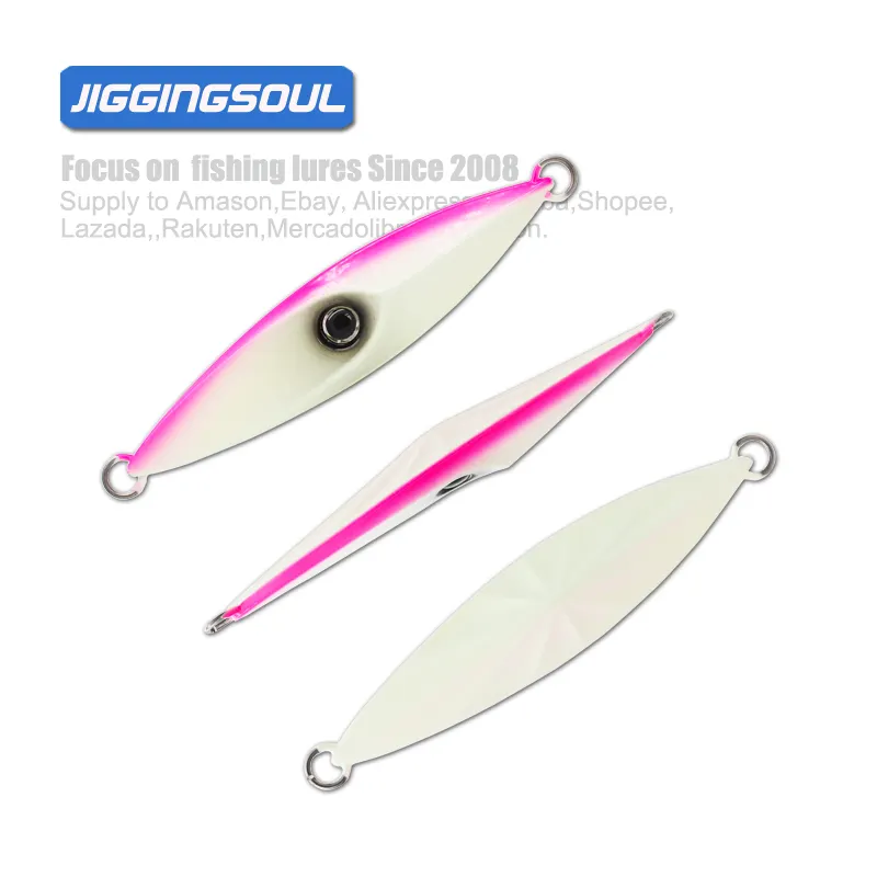 JIGGINGSOUL-OEM-186-80g100g150g200g250g300g ทำจากโลหะจิ๊กจิ๊กลวงตาเรืองแสงได้สำหรับน้ำเค็ม