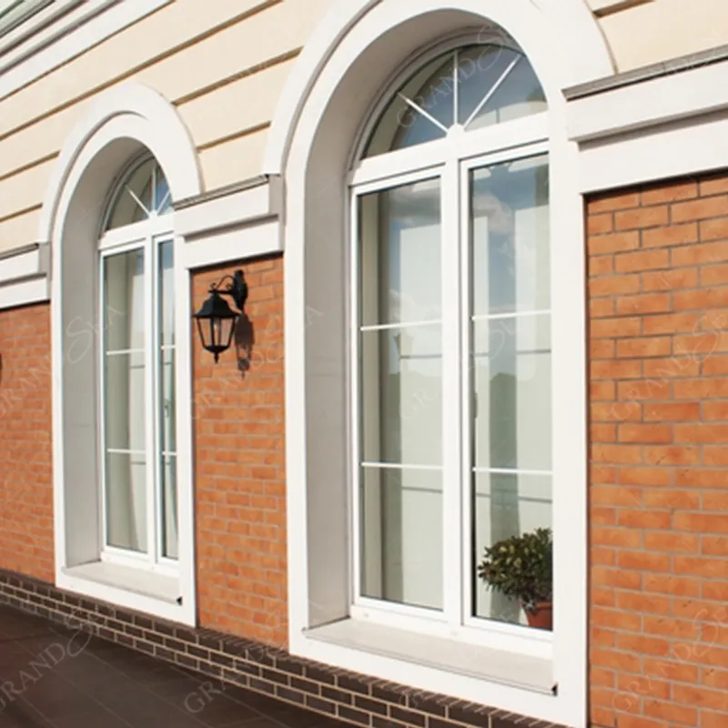 โรงงานขายส่งที่กําหนดเองยุโรปที่ทันสมัย Upvc Arch Windows ฝรั่งเศสภายนอกกรอบพีวีซีหน้าต่างโค้งกระจกสามชั้นพร้อมตะแกรง