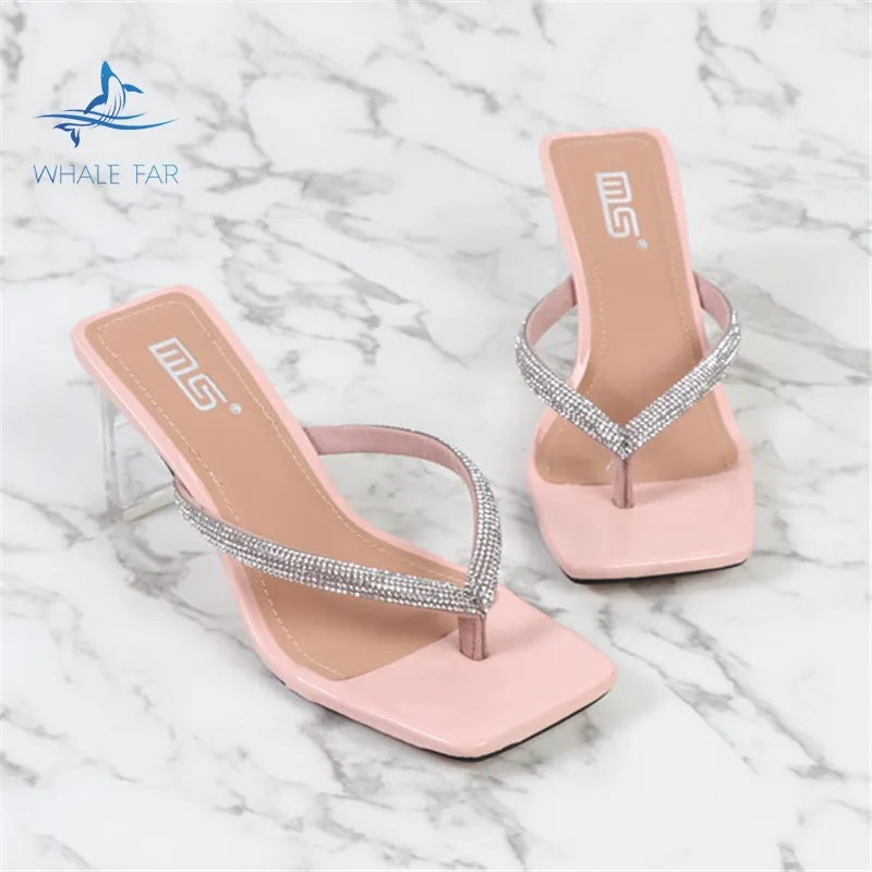 Sapatos de salto alto femininos rosa da moda, calçado de salto alto quadrado com 8 cm, chinelos para mulheres