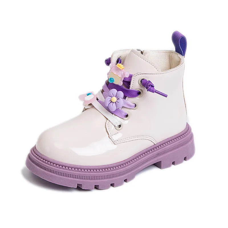 Nueva moda infantil Otoño/Invierno niños dibujos animados cara brillante botas de cuero zapatos de suela blanda botas térmicas gruesas