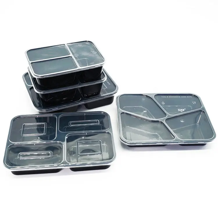 Prep meal-caja de microondas para frutas, envase de comida rápida de plástico desechable, 4 compartimentos