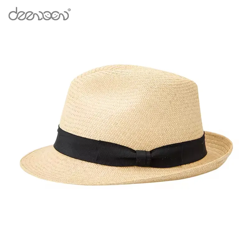 Lingong personalizzato Trilby Fedora di vimini britannici paglia da sole Federico classico italia Panama medio tesa cappello Jazz lavorato cappellino Gangster