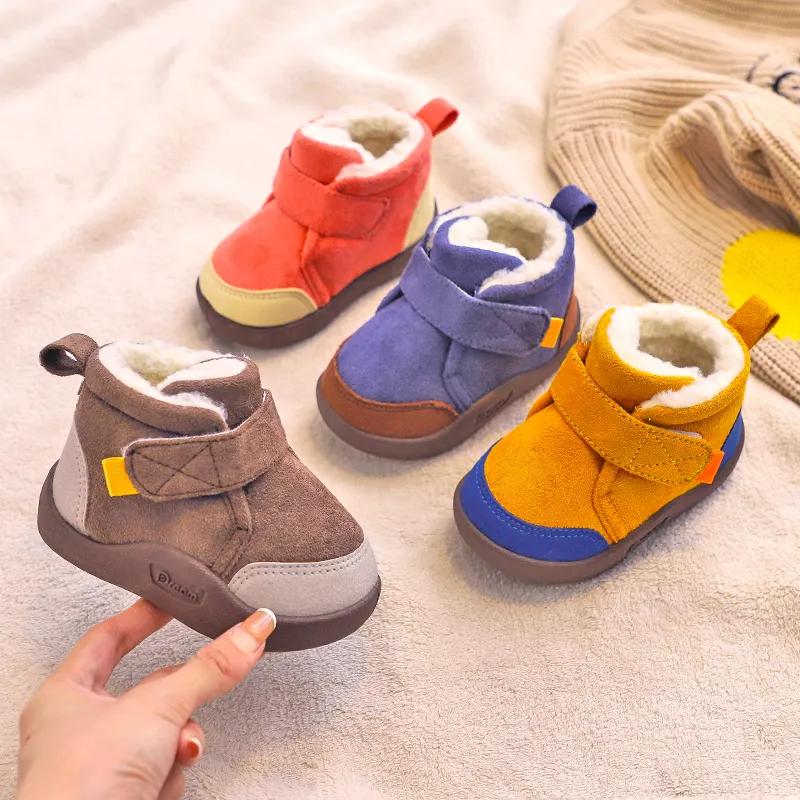 รองเท้าบูทขนเทียมกันลื่นสำหรับเด็ก,รองเท้าบูทฤดูหนาวสำหรับเด็กทารกชายหญิงรองเท้าผ้ากำมะหยี่ขนยาวสำหรับใส่ในบ้าน