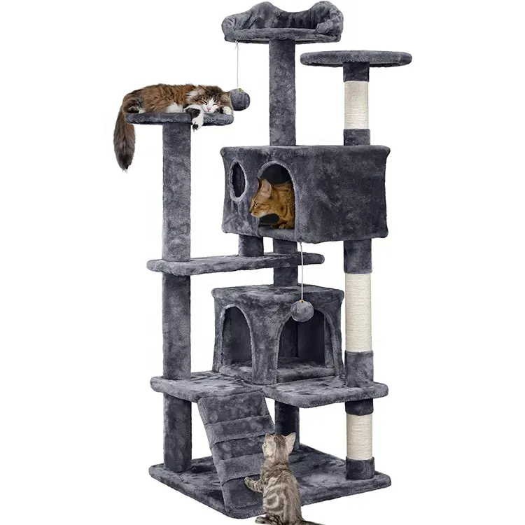 Poste à gratter pour chat gris adapté aux animaux de compagnie, arbre, maison pour chat, arbres pour grimper, jeu de maison