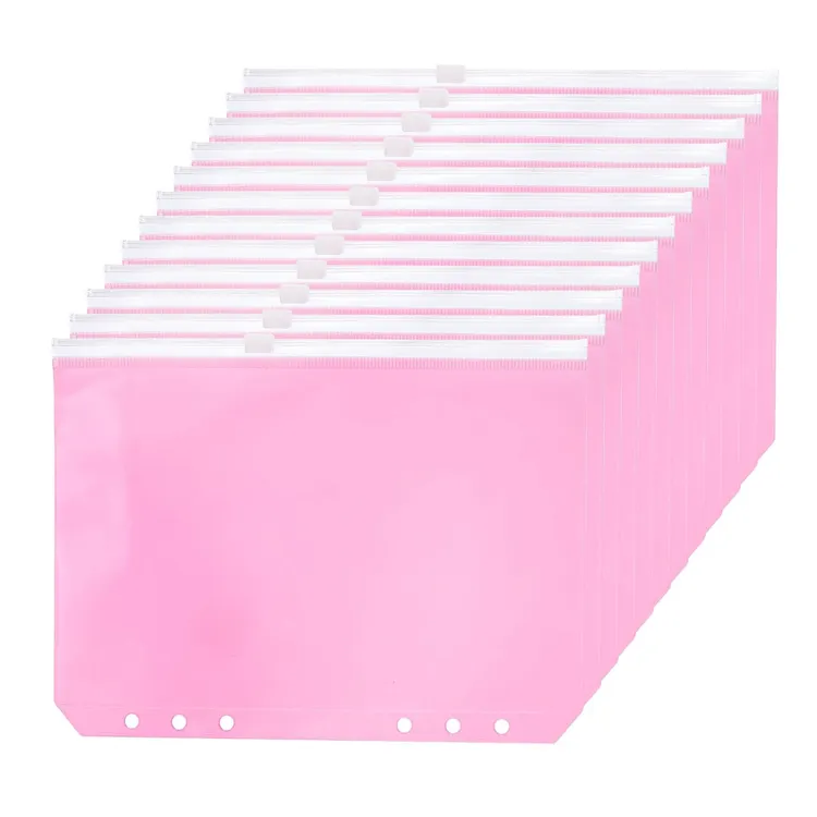 Günstige PVC-Reiß verschluss ordner Dokument Wasserdichte Ablage Aufbewahrung Lose blatt beutel für 6 Ring Notebook Binder Pink 6 Löcher Binder Pouch