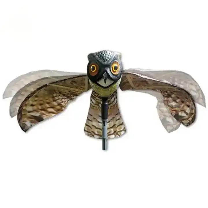Bird-x Prowler Fakee Owl Alas móviles-Realista Bird Scare Hawk Paloma y ardilla Repelente de plagas Señuelo disuasorio