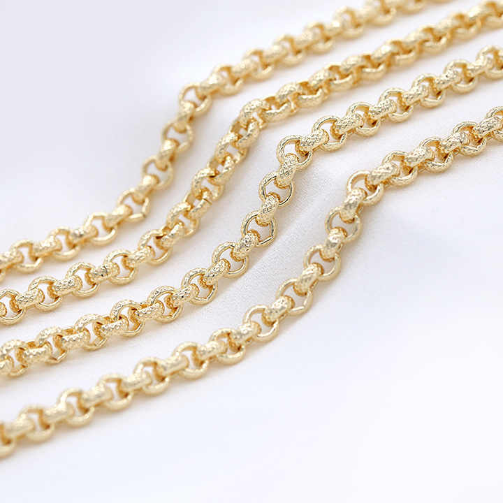 Textured Rolo Chain | 14K Gold-Plated Brass Square Pattern Open Link Chain for DIY Jewelry Making | Wholesale by the Meter