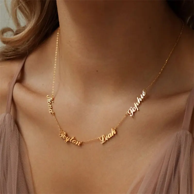 Pingente de letra 14k 18k, colar personalizado aço inoxidável com nome de ouro personalizado