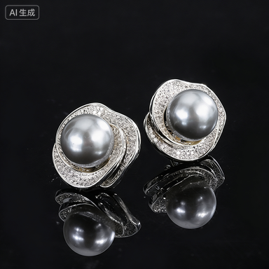Gray bead ear studs