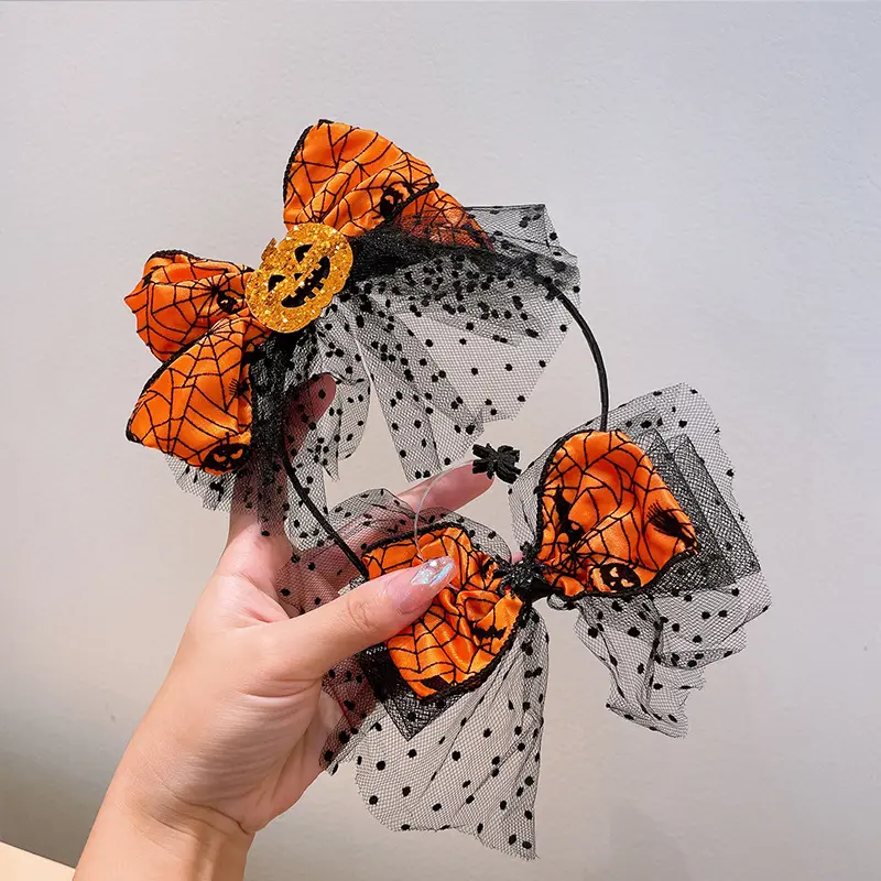 2023 diseño divertido Halloween calabaza arco araña Web diadema niños niñas calavera horquilla fiesta accesorios para el cabello