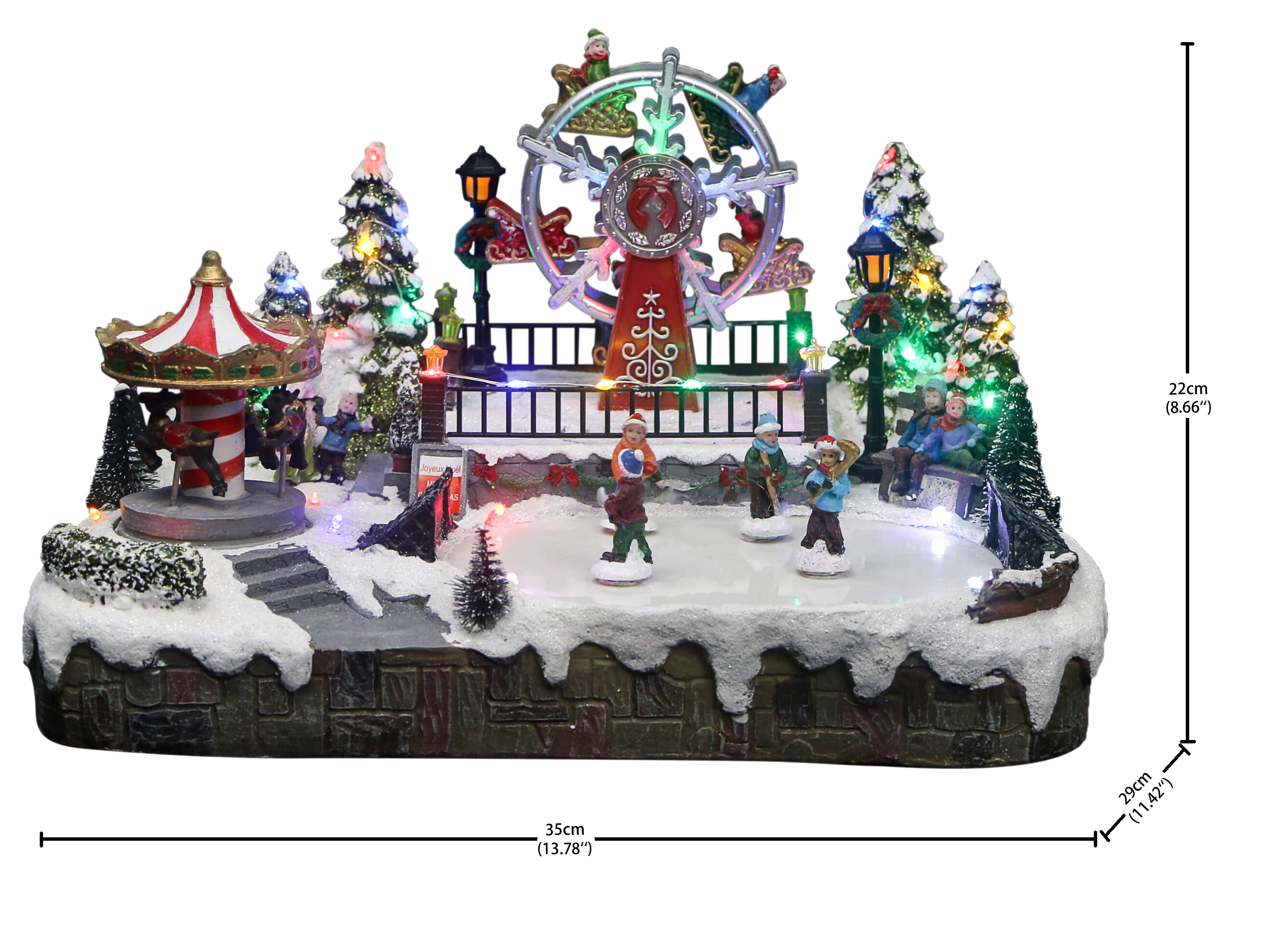 Resin Xmas Village skaters,carousel and ferris wheels