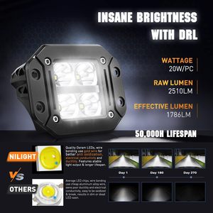 2PCSプレーンマウントLEDポッドライト、DRL、4.8インチドットビーム20W2510LMバックアップ反転ライト配線キット付きドライビングフォグライト - Product Image 3
