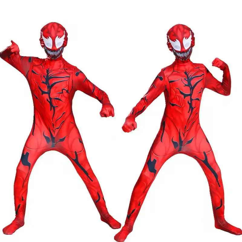 Disfraz de Venom 2 Carnage para Halloween, mono de Venom rojo, medias, disfraz de Spider-Man, héroe