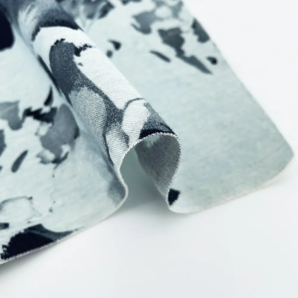 Mode luxe coton lavé motif personnalisé encre style denim tissu teinture base numérique imprimé abstrait denim entoilage 32S