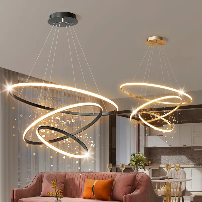 Moderne cercle lumières chambre led lustre deux anneaux noir 3 anneaux led lustre lampe suspension pour salon salle à manger