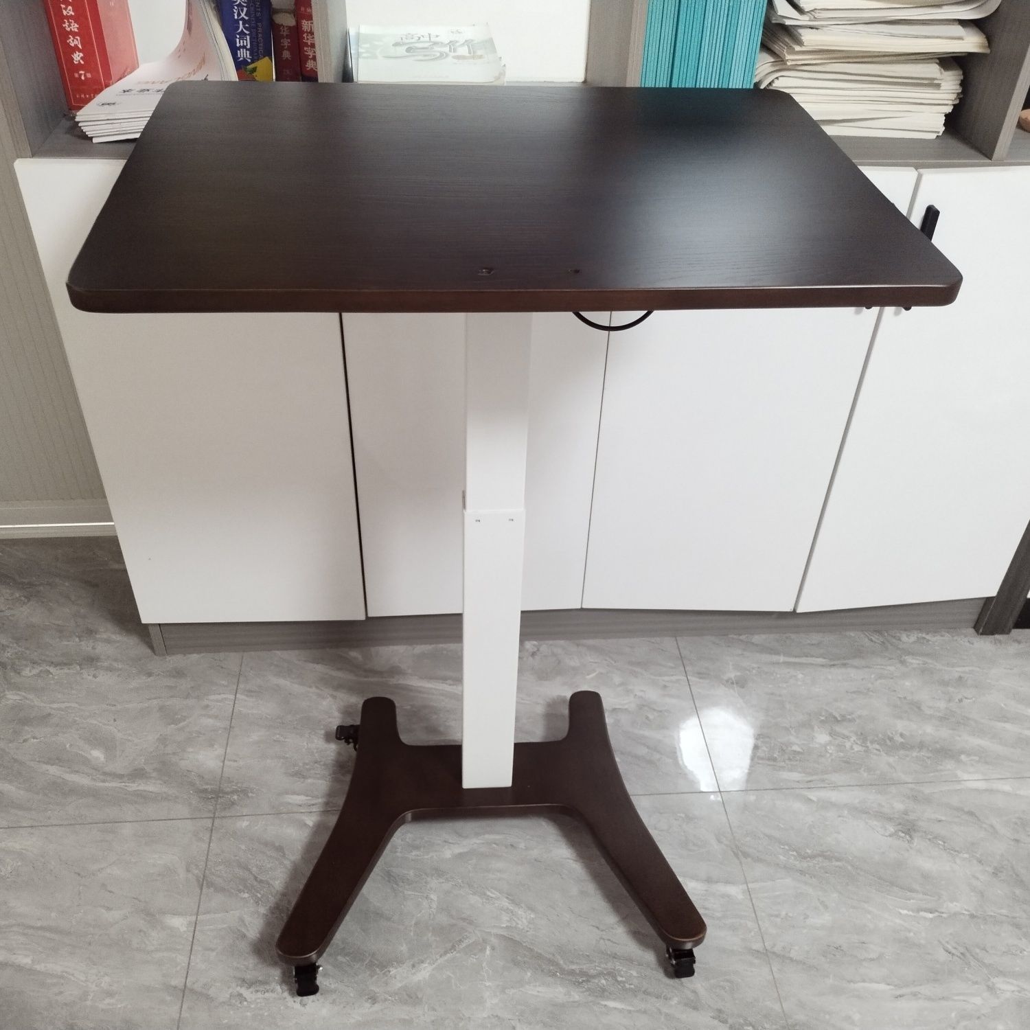 A walnut-colored single table