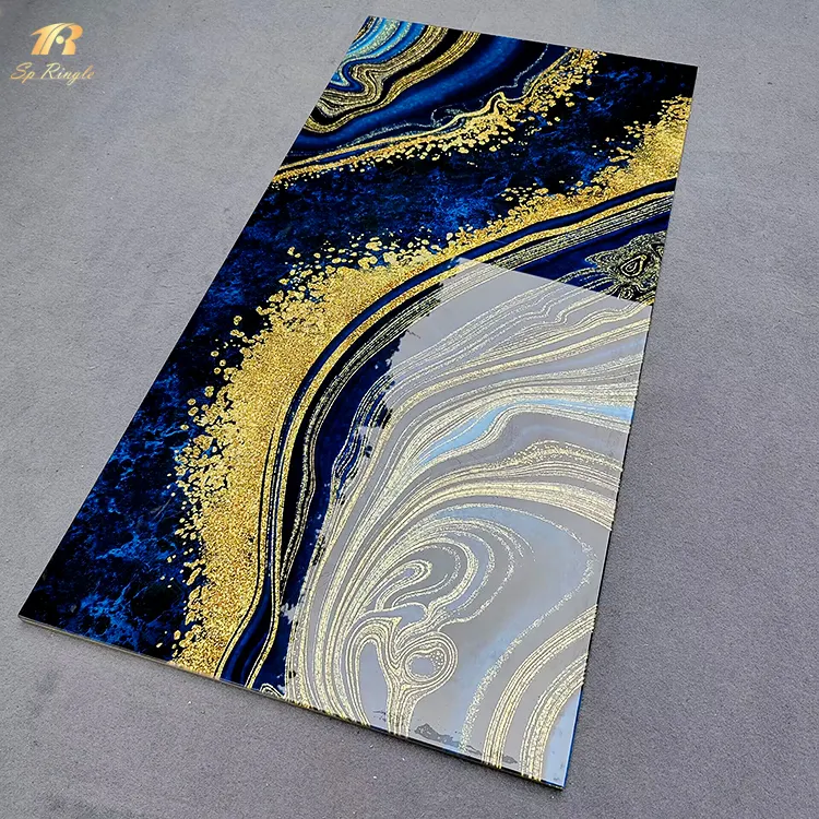 Foshan matériaux de construction porcelaine bleu or miroir marbre carrelage mural décoration onyx poli émaillé marbre aspect dalle carrelage mural