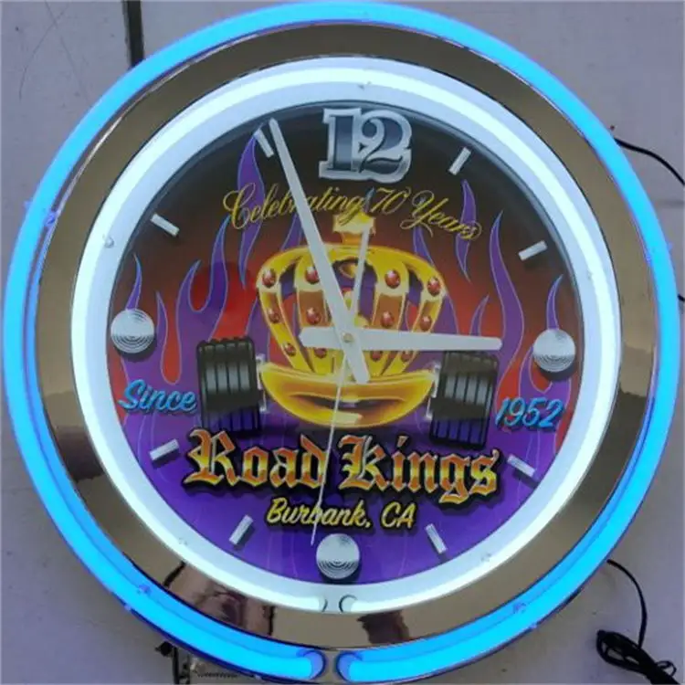 Orologio da parete al Neon da 19 pollici con doppi anelli cromati personalizzati di prezzo di fabbrica della cina all'ingrosso