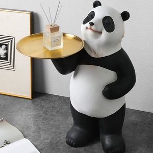 Panda enfeites de escultura, bandeja de resina para decoração de escultura em sala de estar, armazenamento de casa, panda
