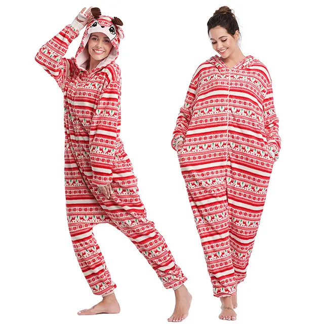 कस्टम प्रिंट पॉलिएस्टर फलालैन महिलाओं के लिए क्रिसमस onesie