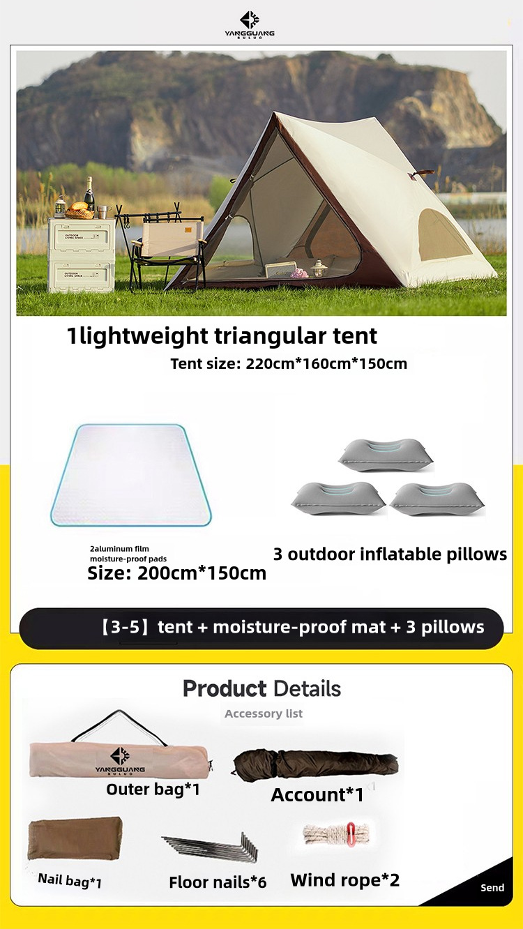zhuqi 3-5 person silver-coated tent-moisture proof mat-3 pillows