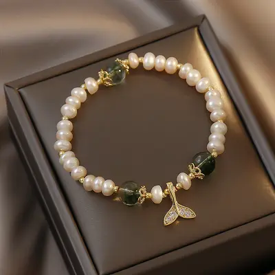 Pulseira de pérola natural cristal elástico, elegante vintage barroco, para mulheres e meninas