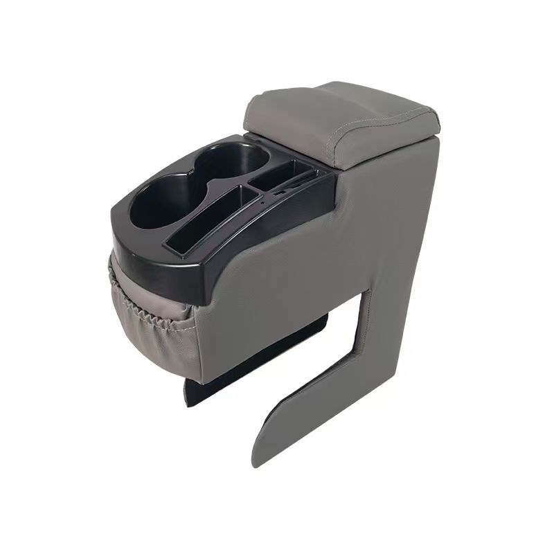 gray car armrest box-usb charging with cup holder