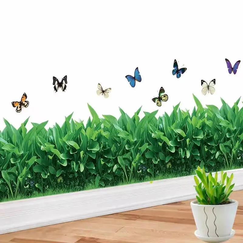 Plantes simulation feuille verte mur coin décoration plinthe ligne chambre couloir cuisine autocollants muraux auto-adhésifs