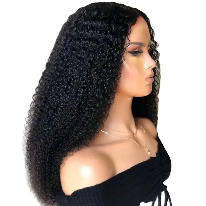 Pasokan Langsung dari Pabrik 4X4 5X5 Wig Renda Keriting Afro Wig Penutup Bagian Tengah Wig Rambut Manusia Virgin Brasil Remy