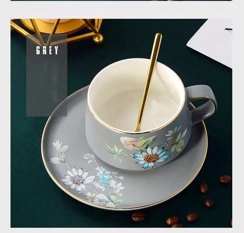 Rak क्रॉकरी नई आगमन चीनी मिट्टी के बरतन कॉफी कप चम्मच मिठाई की थाली के साथ मेज के बर्तन