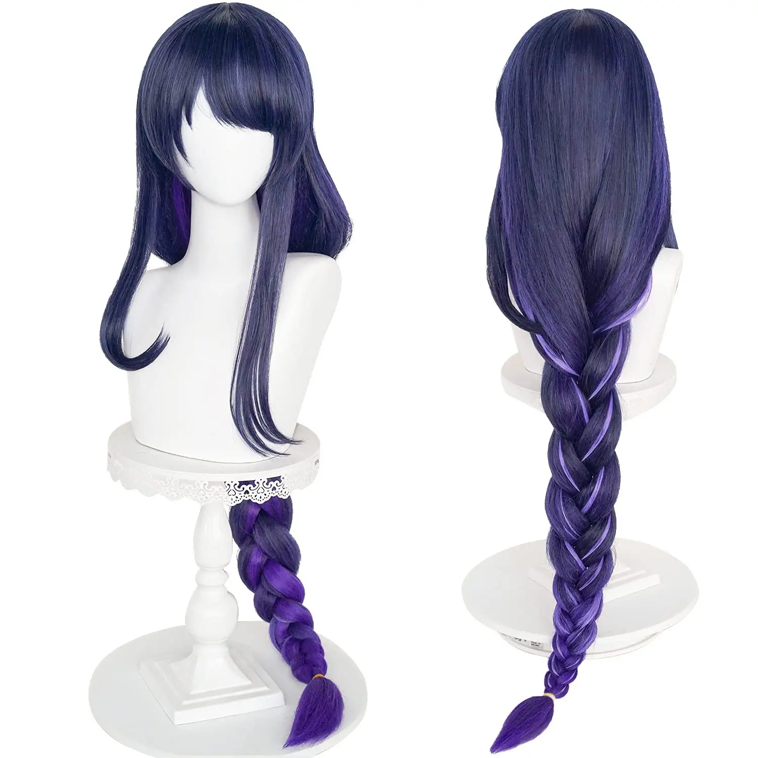 Genshin Anime parrucca 90cm Cosplay lungo dritto blu viola misto Raiden Shogun Baal parrucca sintetica Halloween Party extension per capelli