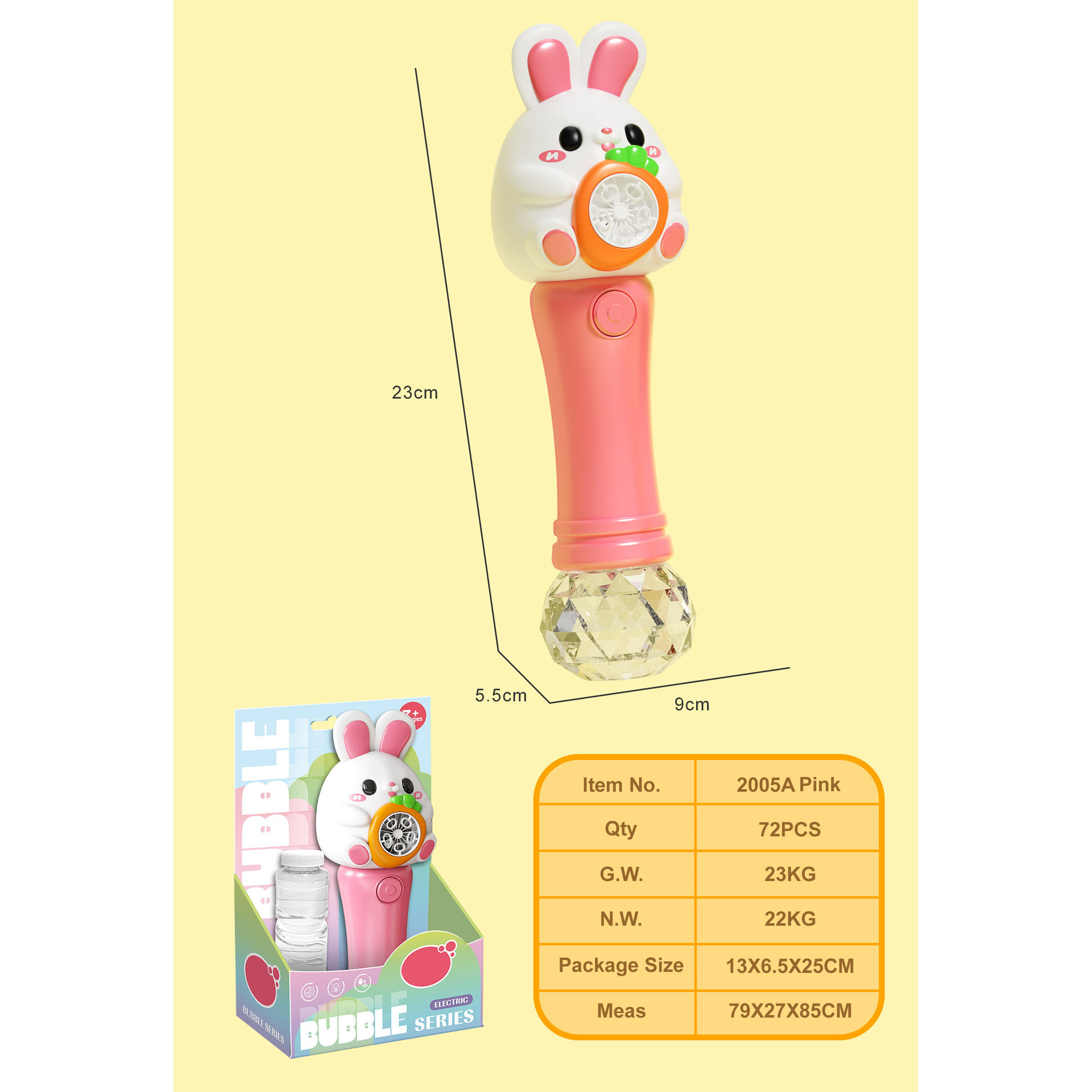 ไม้เป่าฟองสบู่รูปกระต่ายสีชมพู, น้ำ 120 มล. * 1, กล่องโชว์
