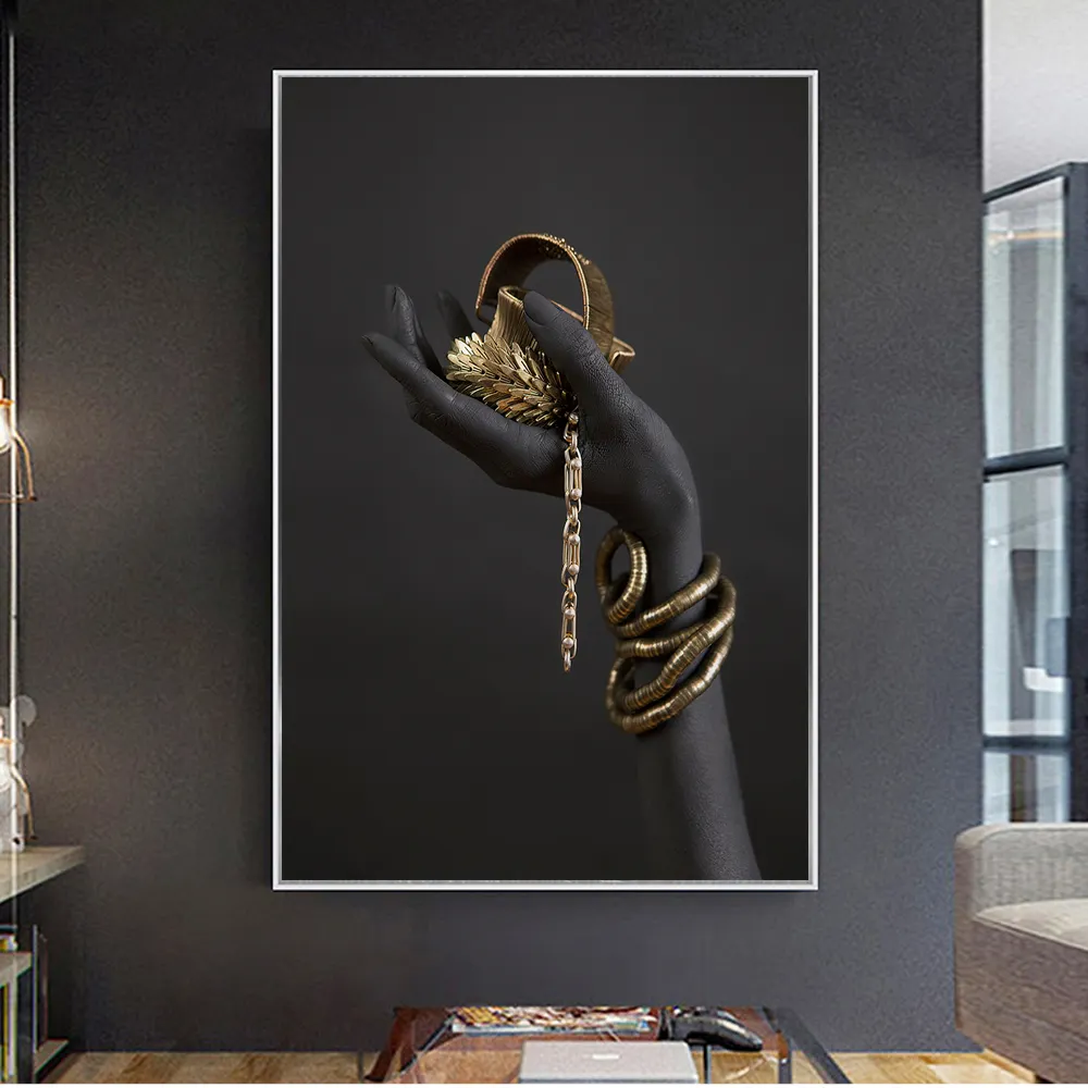 Black Woman'S Hand With Gold Jewelry Wall Art Canvas Paintings On The Wall Posters And Prints Pop Art Prints Wall Decoration