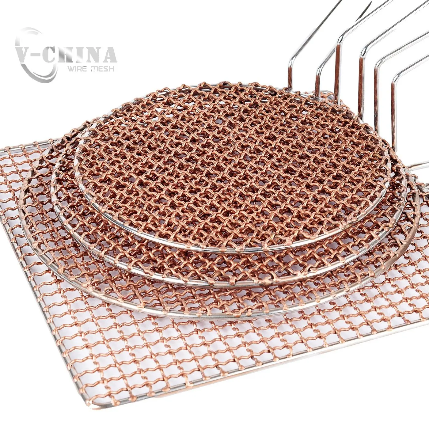 OEM Round Square Copper BBQ Wire Mesh Welded Grills With Handle Summer Outdoor Party Barbecue Grill mesh