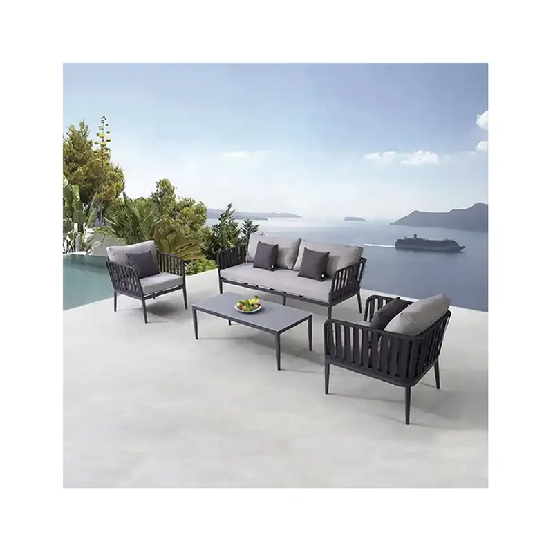 Conjunto de sillas de sofá de cuerda perezoso para patio de lujo para todo tipo de clima de aluminio para terraza personalizada moderna, muebles de jardín para exteriores