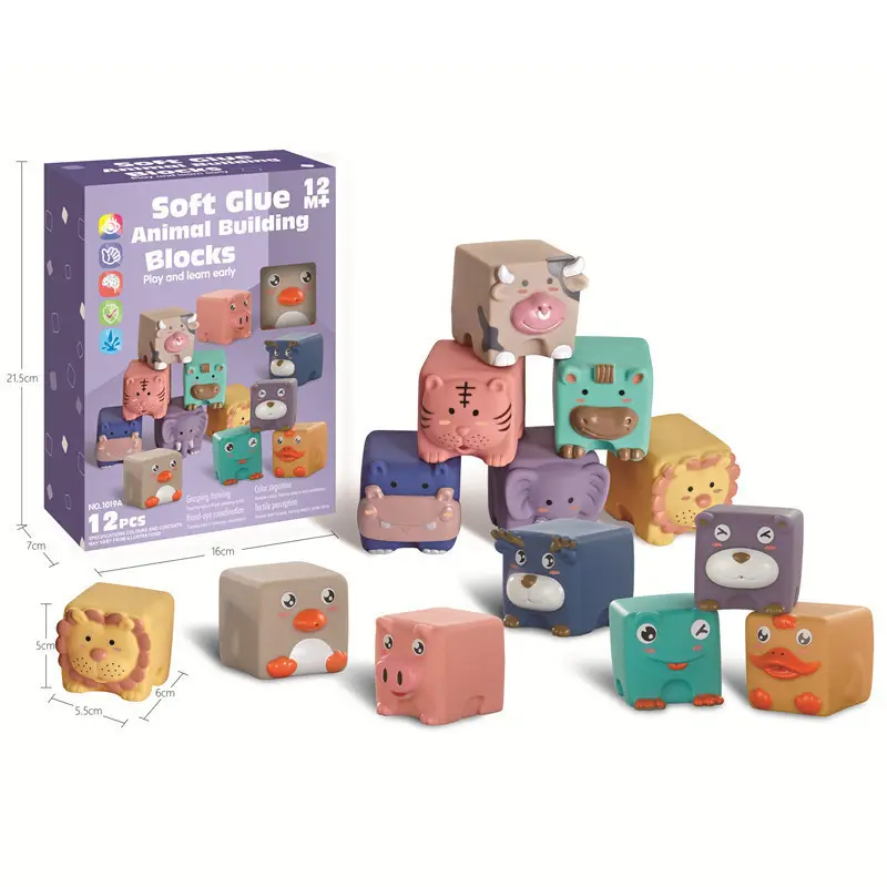 Squeeze bébé blocs de construction jouets de douche avec numéros animaux Textures formes pour jeux assortis blocs empilables souples PVC unisexe