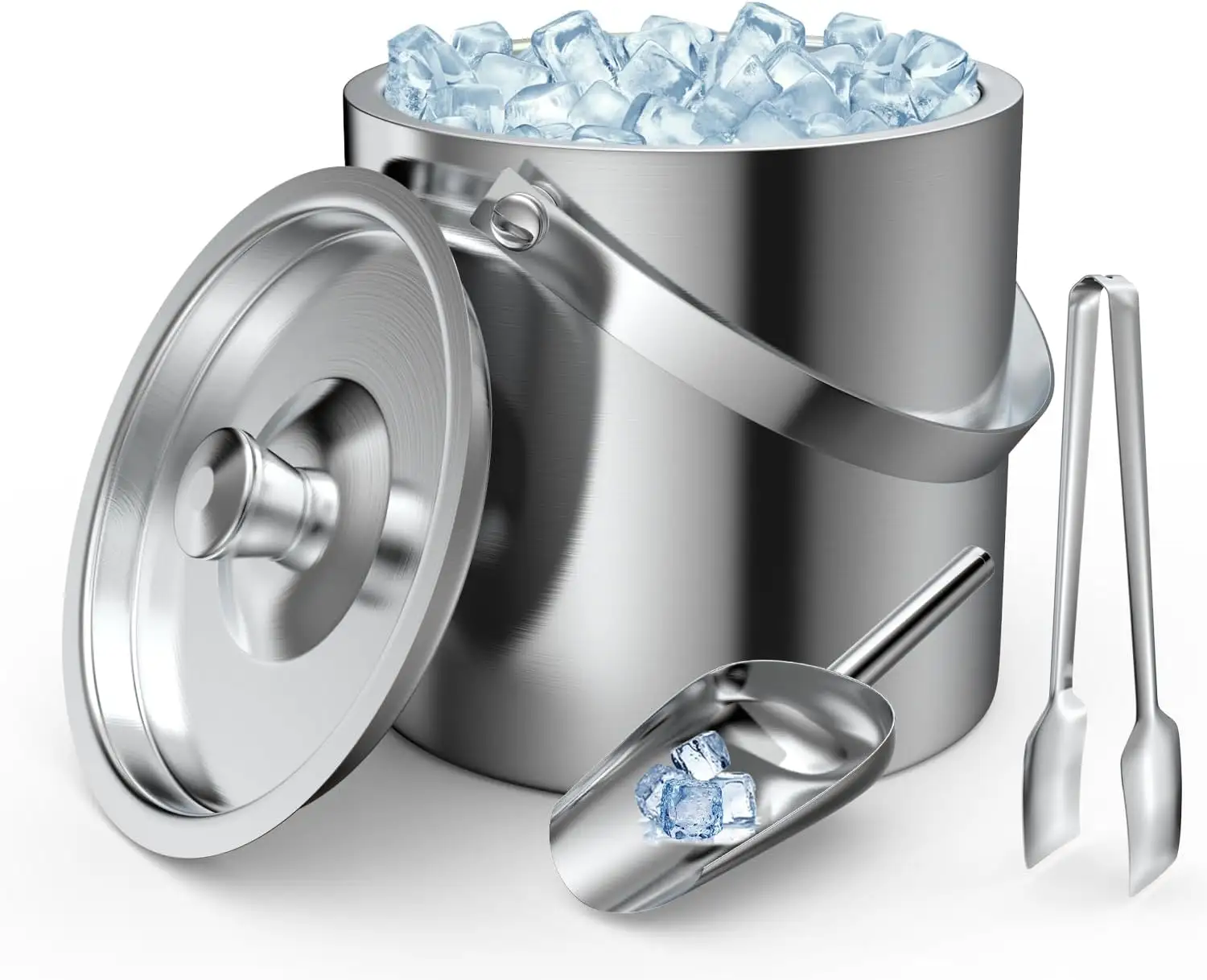 OEM Double-Wall 2L/3L Stainless Steel Insulated Chilling Ice Buckets , Coolers & Holders with Lid Tong Handle