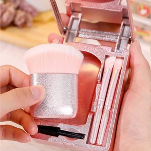 Makyaj fırçalar ayna seti ile 4 in 1 Mini kozmetik fırça kiti fondöten fırça makyaj aracı - Product Image 4